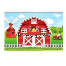 1pc, Rustic Farmhouse Birthday Backdrop - Material, Red Barn Door Design, Farm Animals Theme, Western Cowboy Inspired, Photography Prop, Shower Party Decoration, Easy To Hang And Reusable, Christmas