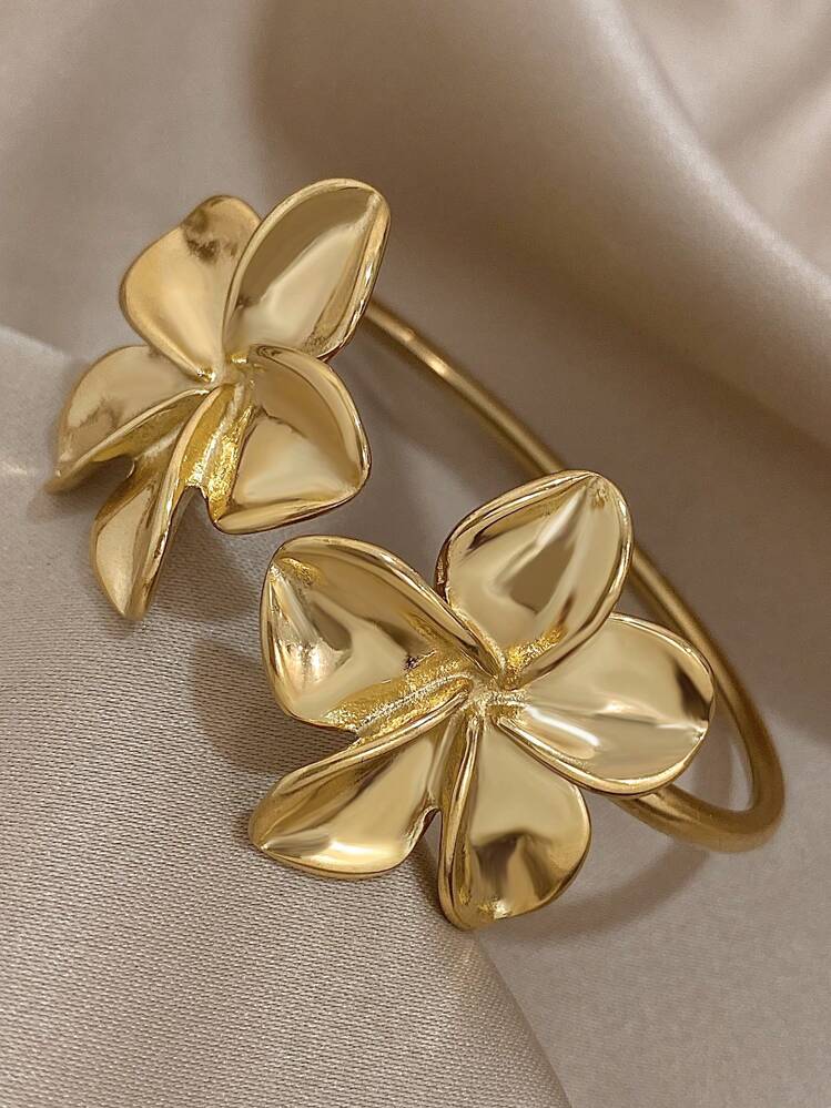 1 件女士复古花朵手链优雅不锈钢手镯袖口手链适合日常派对珠宝圣诞礼物 - 彩色 - 查看 4