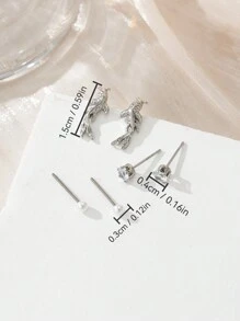 3 đôi Bông tai Zirconia thiết kế hình cá nhỏ tinh tế dành cho nữ, trang sức bằng đồng - Bạc - Xem 5