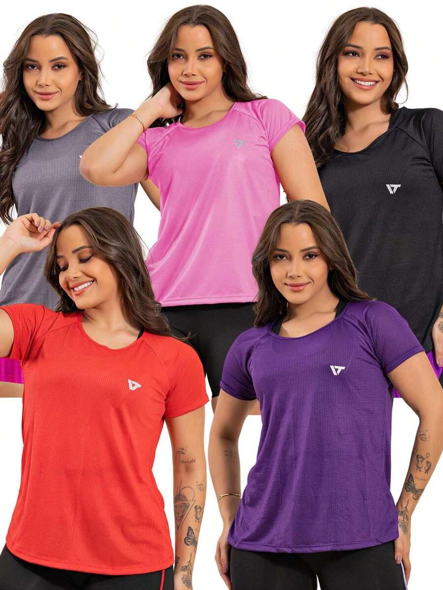 Kit 5 Women's Blouse Fitness Dry Fit Academia Long Line - màu đen - Xem 1