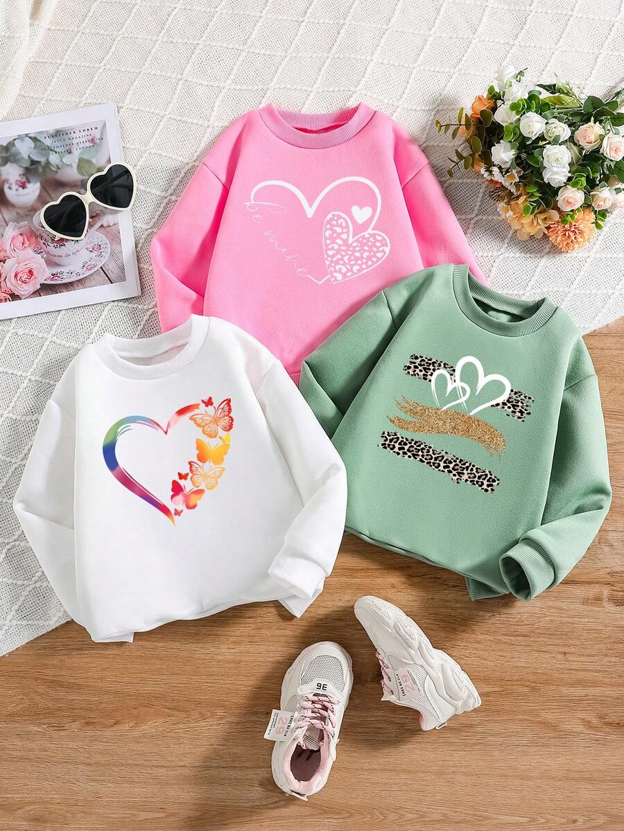 Bộ 3 áo nỉ cổ tròn lót nhiệt in hình trái tim cho bé gái tuổi teen - Nhiều màu - Xem 1