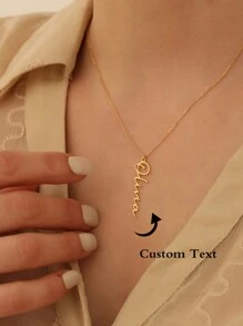 Custom Name Necklace For Women Personalized Vertical Letter Pendant Choker Stainless Steel Jewelry Gift Gold Chain Collar Stylish,Fall Fashion,Contracted,Simple,Casual,Vintage,Old Money,Cuties Custom,Personalized,Unique Ideal Gifts