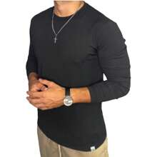 Men's T-Shirt Long Sleeve Winter Ribbed Knit Blouse - Black - View 1