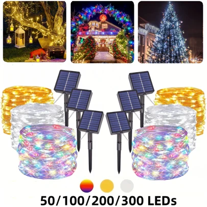 1 件 50/100/200/300 LED 太阳能户外灯串，8 种模式铜线仙女灯，适用于派对、阳台、草坪、庭院、花园、户外照明、圣诞装饰万圣节圣诞节感恩节礼物