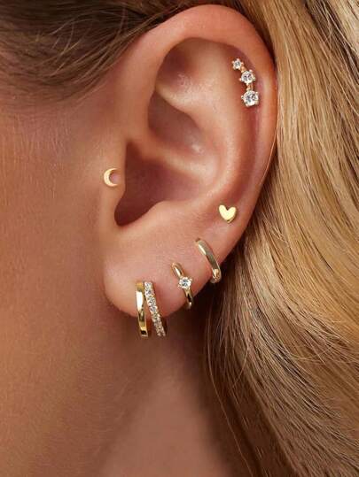 6 Pairs Small Gold Hoop Stud Earrings Set For Somen, 14K Gold Plated  Huggie Hoop Earrings Double Hoop Earrings, Cubic Zirconia Earrings Studs Butterfly Moon Stud Earrings, Earring Sets For Multiple Piercing