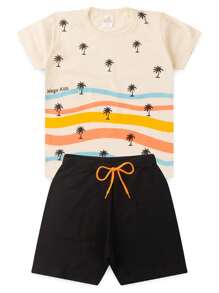 Men's Summer Children's Set Waves And Coconut Trees - Off - Blue and White - View 1