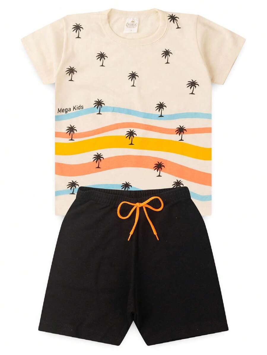 Men's Summer Children's Set Waves And Coconut Trees - Off - Blue and White - View 1