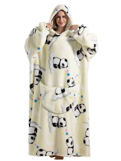 Bärbar filt med huva i plysch - Plusstorlek flanell fluffiga nattlinnen, fleecefiltar mjuka varma avslappnade lätt stretchiga sovkläder, bekväm tröja med stor ficka för kvinnor och män, mysig filt för vintern, varm, present, julklapp, nyårspresent