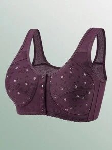 3pcs/Pack Front Closure Soft  Middle-Aged & Elderly Plus Size Non-Wired Breathable Bras For Women