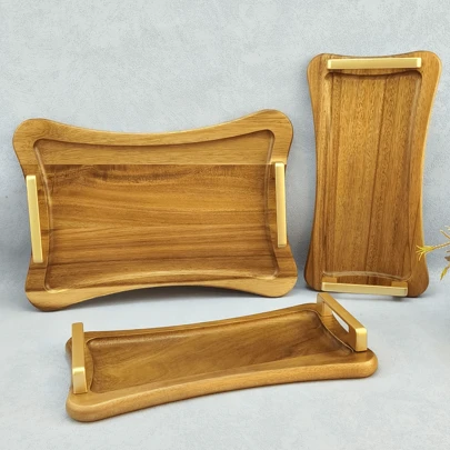 1pc Rosewood Solid Wood Tray, Suitable For Home, Restaurant, Can Be Used As Cutting Board, Coffee Shop, Dining Room, Bakery, Food Serving Tray, Premium Quality, Thick Christmas Gift