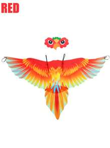 2件套服装派对鹦鹉翅膀披风+仿真鸟头饰派对表演装饰道具，搞怪女装角色扮演成人仙女翅膀+头饰2件套装饰套装，适合重大节日装饰道具小礼物。（红、蓝两色） - 彩色 - 查看 10