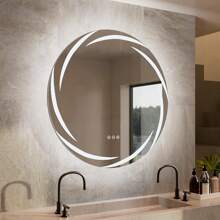 Modern Round LED Bathroom Mirror Illuminate Flame Brightness Adjustment Anti Fog - UK Plug(220-240V) - View 1