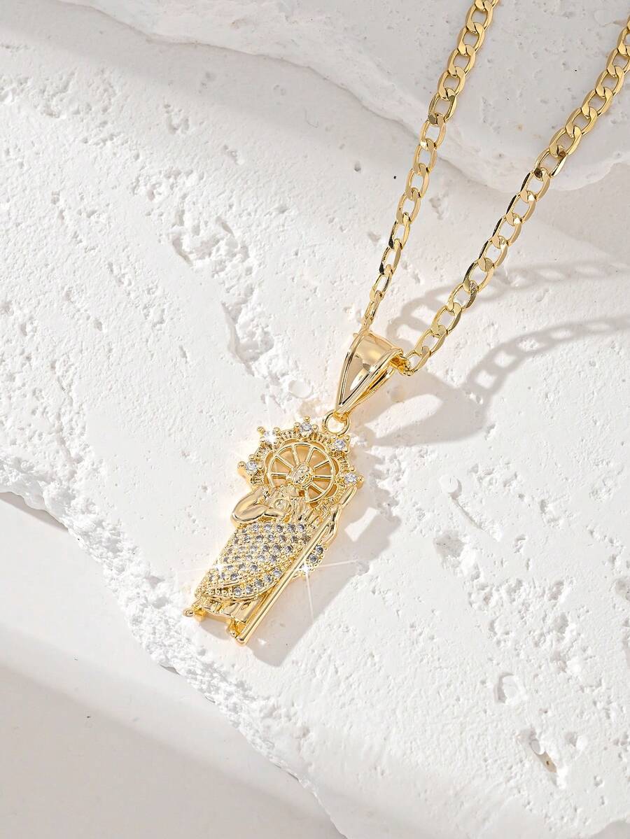 1pc Popular Zirconia Pendant Necklace, Suitable For Daily Wear - Gold - View 1
