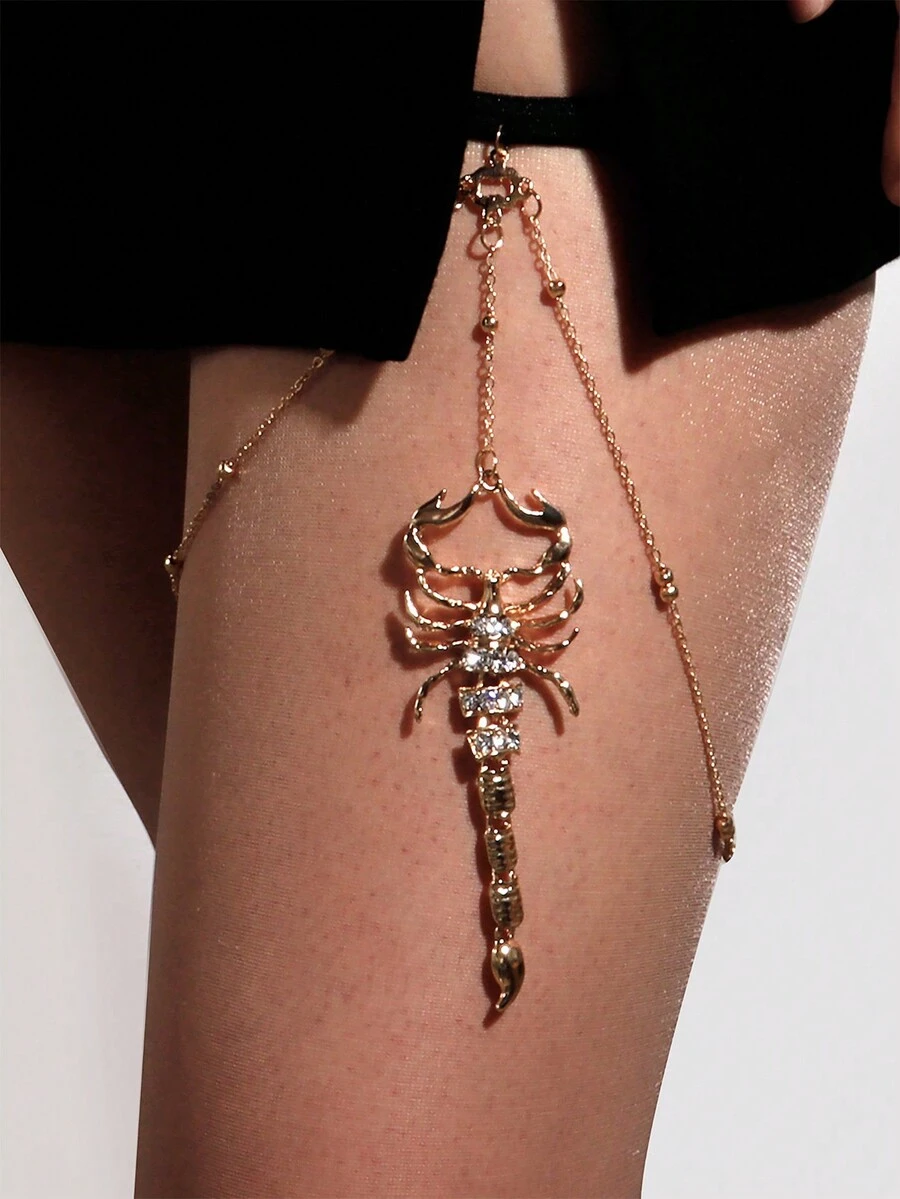 1pc Sexy Elastic Rhinestone Metallic Chain Garter Belt - Gold - View 1