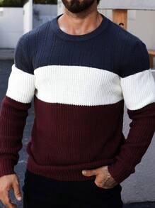 Men's Colorblock Crew Neck Long Sleeve Sweater