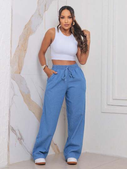 Calça Jeans Feminina Cós Elástico