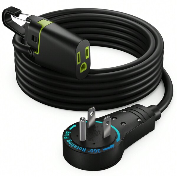 Maximm 360° Rotating Flat Plug Extension Cord, With Removable Hook, 16AWG Indoor Use, UL Certified