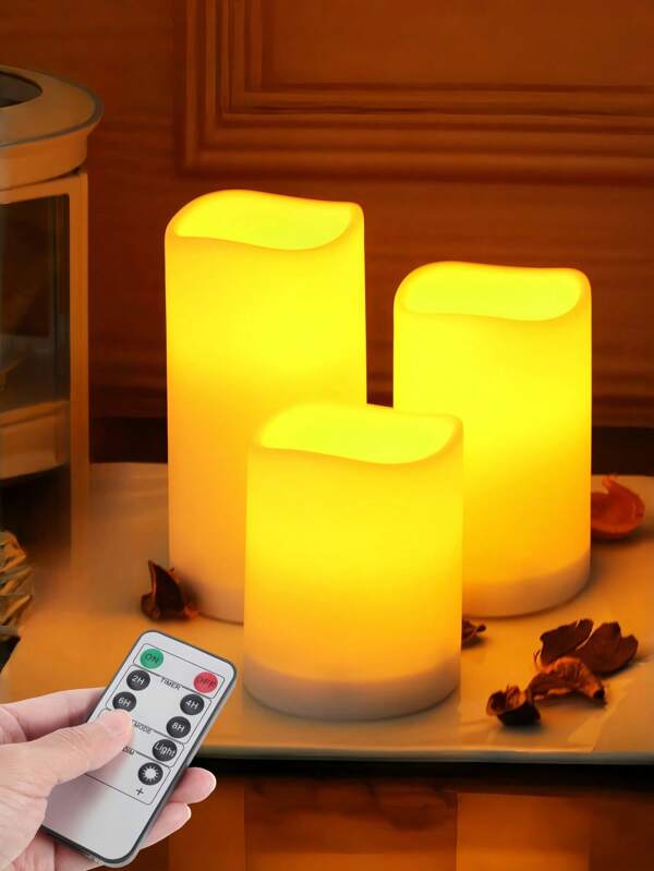 1/2/3 piezas Luces de velas LED impermeables con control remoto y temporizador - Luces de velas LED marfil, Altura de 4in/5in/6in, Diámetro de 3in, Decoración del hogar a batería, Regalo para fiestas, cumpleaños, graduación y bodas