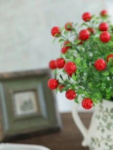 1 件 13.39 英寸/34 厘米人造塑料辣椒束，假植物，人造蔬菜枝，逼真的绿色植物，适用于家庭装饰、派对、办公室、厨房架子、圣诞节、DIY 节日装饰、农舍花瓶装饰、冬季、返校 - 辣椒綠植 - 查看 7