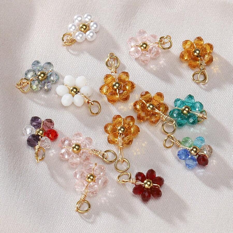 20 chiếc/gói Mặt dây chuyền hoa pha lê nhiều màu bằng thép không gỉ & mặt dây chuyền hạt ngọc trai giả, nhiều màu sắc trang sức Bohemian phụ kiện tự làm cho vòng tay, vòng cổ, hoa tai, móc chìa khóa Valentine - H1927 - Xem 1