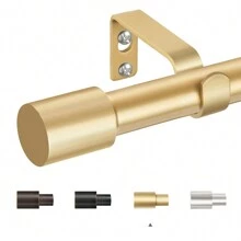 1pc Long Curtain Rods, Adjustable Splicing Window Curtains Rod, 3/4 Drapery Rods For Windows, Decorative Single Rod With Modern Cap Finial, Available 32" - 144" Inches, Black/Bronze/Gold/Silver - Gold - View 2