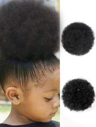 1 pieza Extensión de cabello sintético en rulo afro con moño recogido, coleta rizada africana con cordón para mujeres y niñas