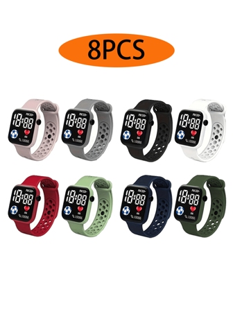 8 件简约休闲 LED 电子手表，适合日常户外使用