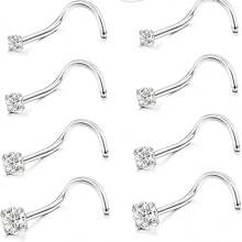 8pcNose Ring Earrings Stainless Steel Nose Studs Allergy Proof Bottle Opener Nose Piercing Earrings Jewelry Men And Women Silver Square Crystal Zirconia Imitation Rhinestone 1.5mm 2mm 2.5mm 3mm