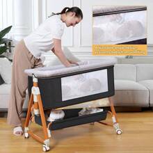 3-In-1 Baby Bassinet Bedside Crib, Mosquito Netting, 6 Height Adjustable, Foldable Baby Crib With Storage Basket For Newborn To Toddles,Baby Need - Dark Grey - View 3