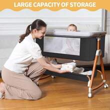 3-In-1 Baby Bassinet Bedside Crib, Mosquito Netting, 6 Height Adjustable, Foldable Baby Crib With Storage Basket For Newborn To Toddles,Baby Need - Dark Grey - View 4