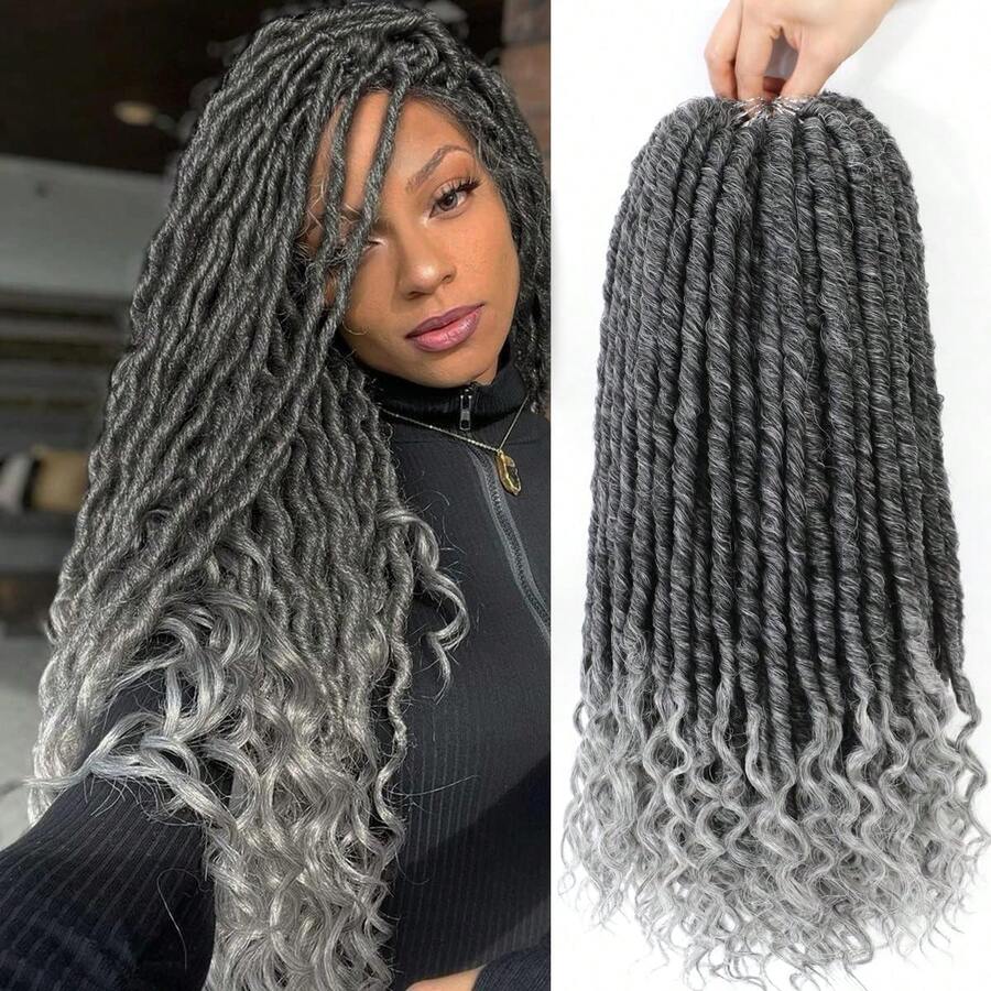 Goddess Locs Móc Tóc 1/6 Gói 16/20 Inch Thẳng Giả Locs Móc Tóc Cho, Móc Tóc Xoăn Vòng Trước Mềm Giả Locs Phần Mở Rộng Tóc Bện Tổng Hợp (16/20 Inch, 1/6 Gói, Tgray#) - Màu nâu ombre - Xem 1