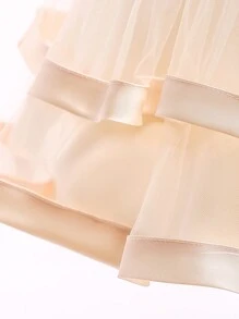 Young Girls' Solid Color Bow Tulle Satin Sleeveless Puffy Skirt, Elegant Formal Dress Suitable For Banquet And Party, Excluding Headband - 香檳色 - 查看 7