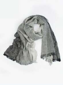 1pc Striped Linen Scarf With Tassel Pleated Artistic Sunscreen Shawl - Multicolor - View 7