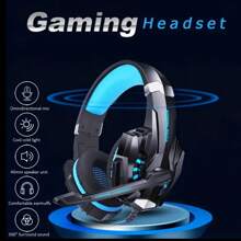 Stereo Gaming Headset For Ps 4 Pc One Ps 5 Controller, With Microphone, Led Lights, Bass Surround, Headworn Noise Cancelling Headphone With Soft Memory Earmuffs, Comfortable To Wear, Fashionable And Cool - Xanh + Đen - Xem 2