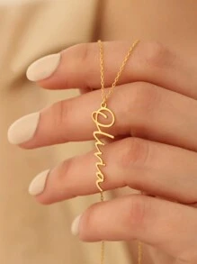 Custom Name Necklace For Women Personalized Vertical Letter Pendant Choker Stainless Steel Jewelry Gift Gold Chain Collar Stylish,Fall Fashion,Contracted,Simple,Casual,Vintage,Old Money,Cuties Custom,Personalized,Unique Ideal Gifts