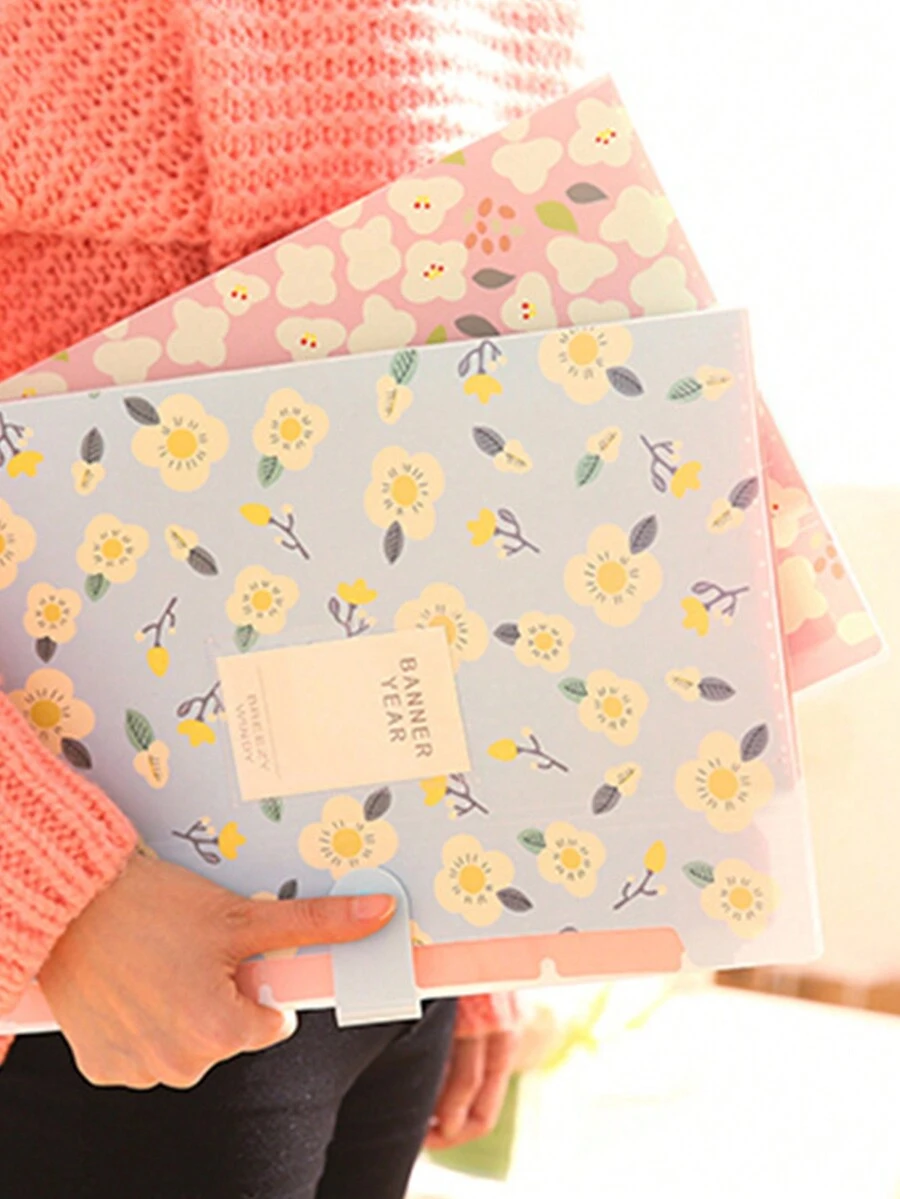 5pcs Waterproof Ditsy Floral Multi-Layer File Folders, Large Capacity Office Document Organizer, PP Portfolio Paper Organizer - Multicolor - View 1