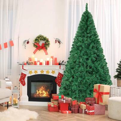 7FT/8FT Artificial Christmas Tree, Luxuriant Verdant Realistic Xmas Tree With 1000 PVC Branch Tips & Folding Metal Stand, Unlit Pine Tree For Festival Parties Decoration, Halloween, Halloween Decoration