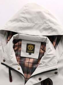 LEDUNTINO [Primavera/Verano] Chaqueta casual con cremallera para hombre, estilo deportivo, unicolor, estampado de eslogan, bolsillo cargo, regalo ideal para esposo o novio, chaqueta cortavientos ligera para hombre con capucha desmontable, diseño de múltiples bolsillos, estampado de letras, camiseta de primavera otoño - Blanco - Ver 4