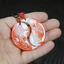 1 pièce Collier pendentif dragon phoenix en jade naturel, collier pendentif dragon phoenix en pierres précieuses vertes, blanches et rouges, collier mode gardien de la paix, chaîne de pull, tout fait à la main, bijoux en pierres précieuses naturelles, collier en cristal de quartz, collier de couple, cadeau pour elle, convient pour les cadeaux de fête, cadeaux en cristal de quartz