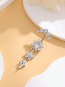 1 pieza Arete de ombligo de acero inoxidable de 3 niveles con 18 piezas de circonita cúbica, nuevo diseño de media luna, 5 piezas de diamantes, joyería clásica de perforación del ombligo para uso diario