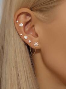 1 件链式流苏 925 纯银耳环，适合女士时尚穿孔耳钉，适合婚礼新娘首饰 - 金色 - 查看 1