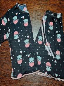 Pijama Feminino Adulto Ondinha Cropped Baby Doll Short Estampado Suede Roupa de Dormir