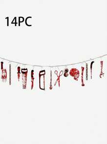 Decoración de Halloween: Cuchillo de PVC con sangre, sierra, accesorios de horror para hotel, KTV, casa embrujada, bar del terror - Incluye adorno de latte, bandera, guirnalda con sangre, decoración para fiesta de zombis y vampiros, suministros para Navidad