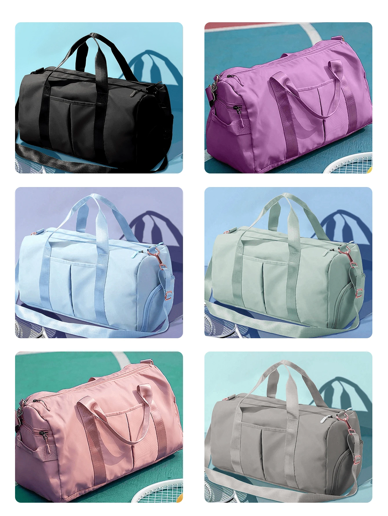 大容量瑜伽訓練健身袋，濕乾分離、鞋收納格、肩帶和手提帶，適用於旅行出門行李包