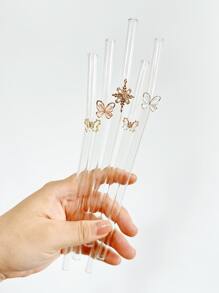 1 ống hút thủy tinh hình con bướm màu trơn, có thể tái sử dụng cho sinh tố, trà sữa, nước ép, đồ uống lạnh và tiệc tùng, nhà bếp, quà tặng Giáng sinh, đồ dùng học tập - Ống hút chủ đề bướm - Xem 5