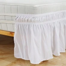 1pc White Double Elastic Ruffled Bed Skirt, Soft Bedding, Brushed Fabric Pleated Bed Skirt, Stretchy Elastic Bed Skirt, Suitable For Bedroom, Guest Room, Hotel, Dormitory, Decorative Bedding