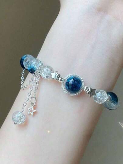 1pc Minimalist Grey Moonlight Natural Crystal Bracelet, Versatile & Elegant Accessories Suitable For Girls