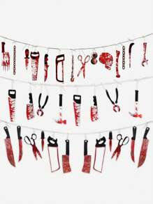 Decoración de Halloween: Cuchillo de PVC con sangre, sierra, accesorios de horror para hotel, KTV, casa embrujada, bar del terror - Incluye adorno de latte, bandera, guirnalda con sangre, decoración para fiesta de zombis y vampiros, suministros para Navidad
