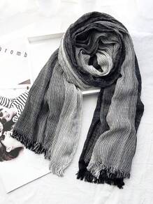 1pc Striped Linen Scarf With Tassel Pleated Artistic Sunscreen Shawl - Multicolor - View 14
