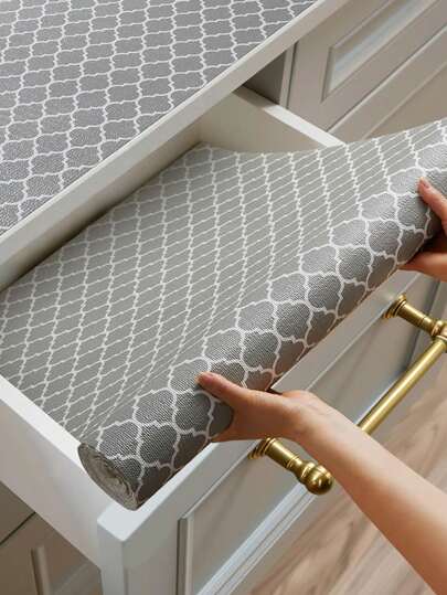 1 Roll Grey Thickened Shelf Liner For Kitchen Cabinets Non-Adhesive Drawer Liner Non-Slip Cupboard Liner Washable EVA Refrigerator Liner Easy To Cut Fridge Mat